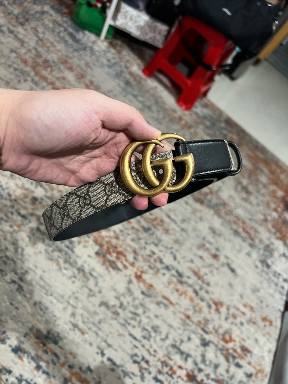 Gucci Brown Monogram Canvas Belt with Gold Double G Buckle